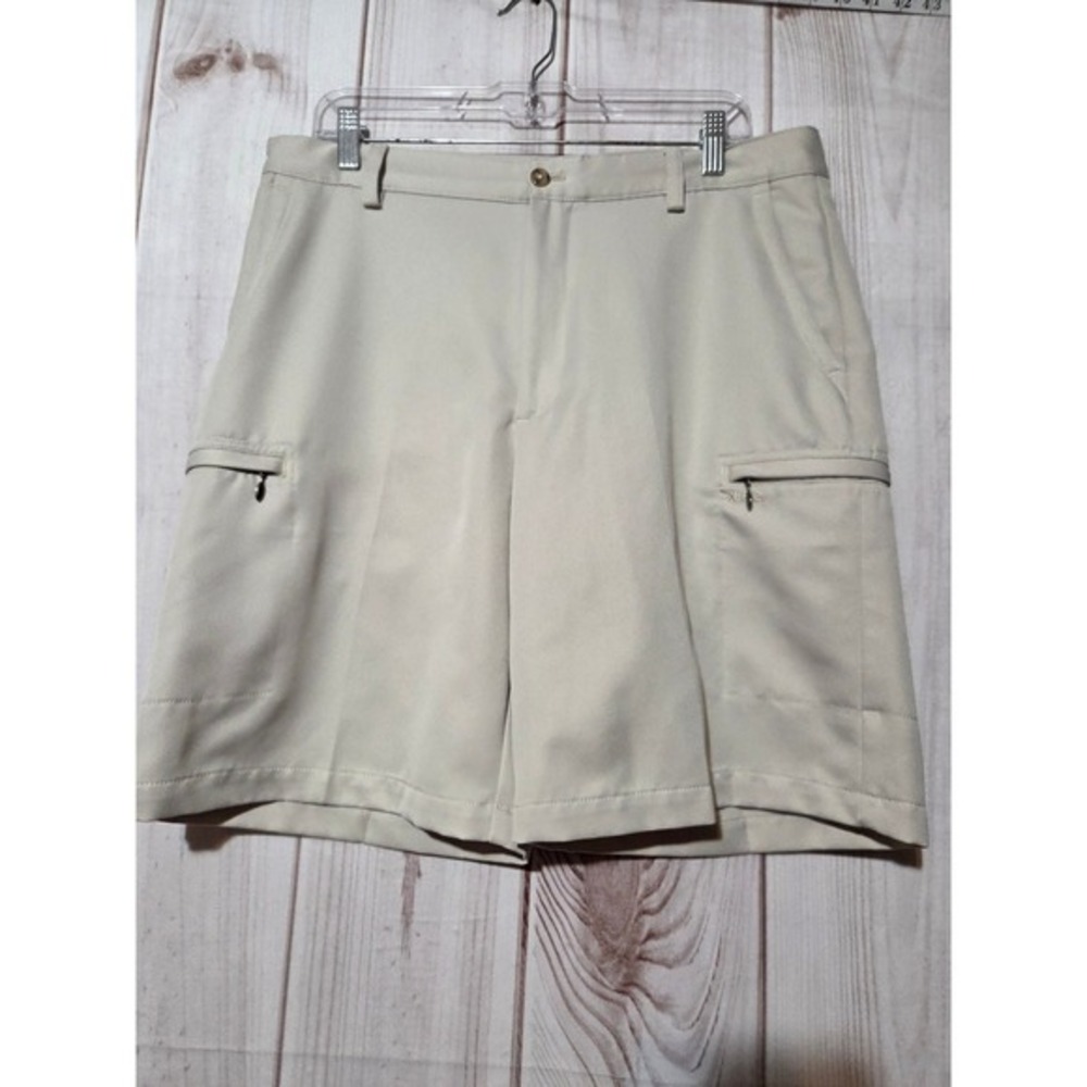 IZOD Golf X-Treme Function Mens Shorts Tan Khaki‎ 34 Cargo Pockets Performance